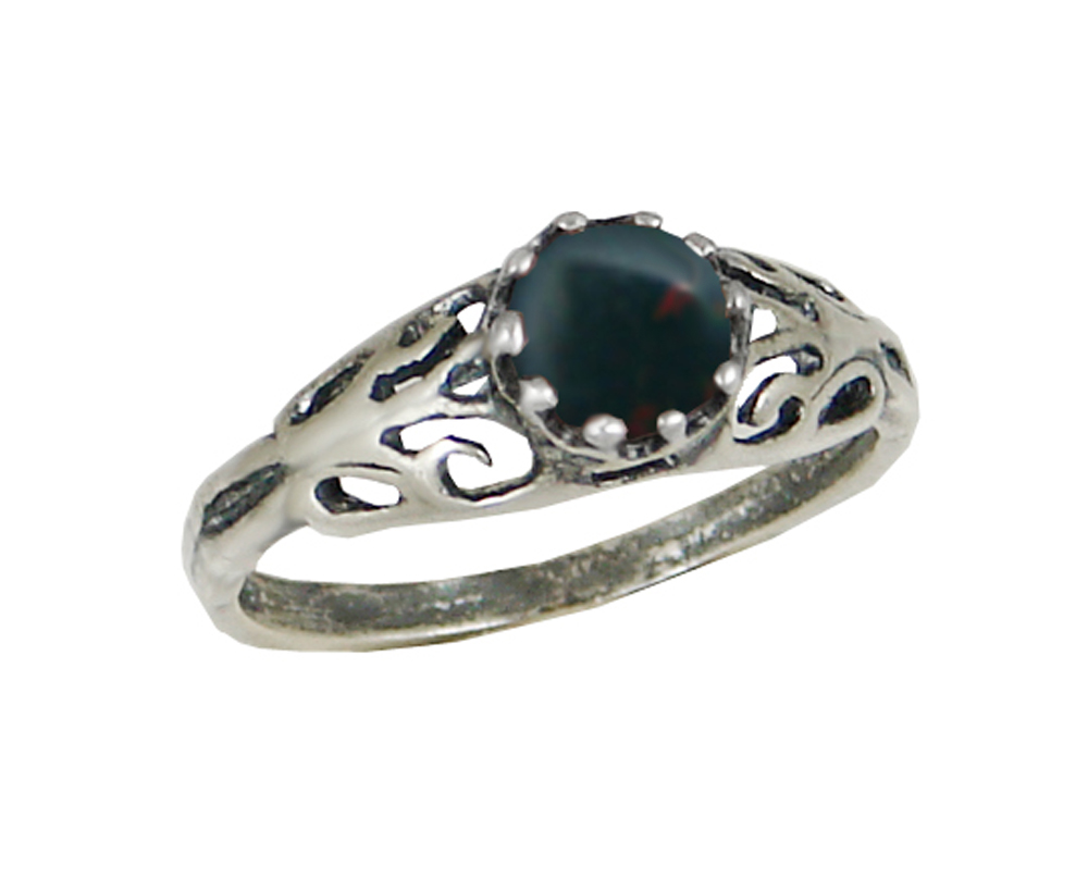 Sterling Silver Filigree Ring With Bloodstone Size 7